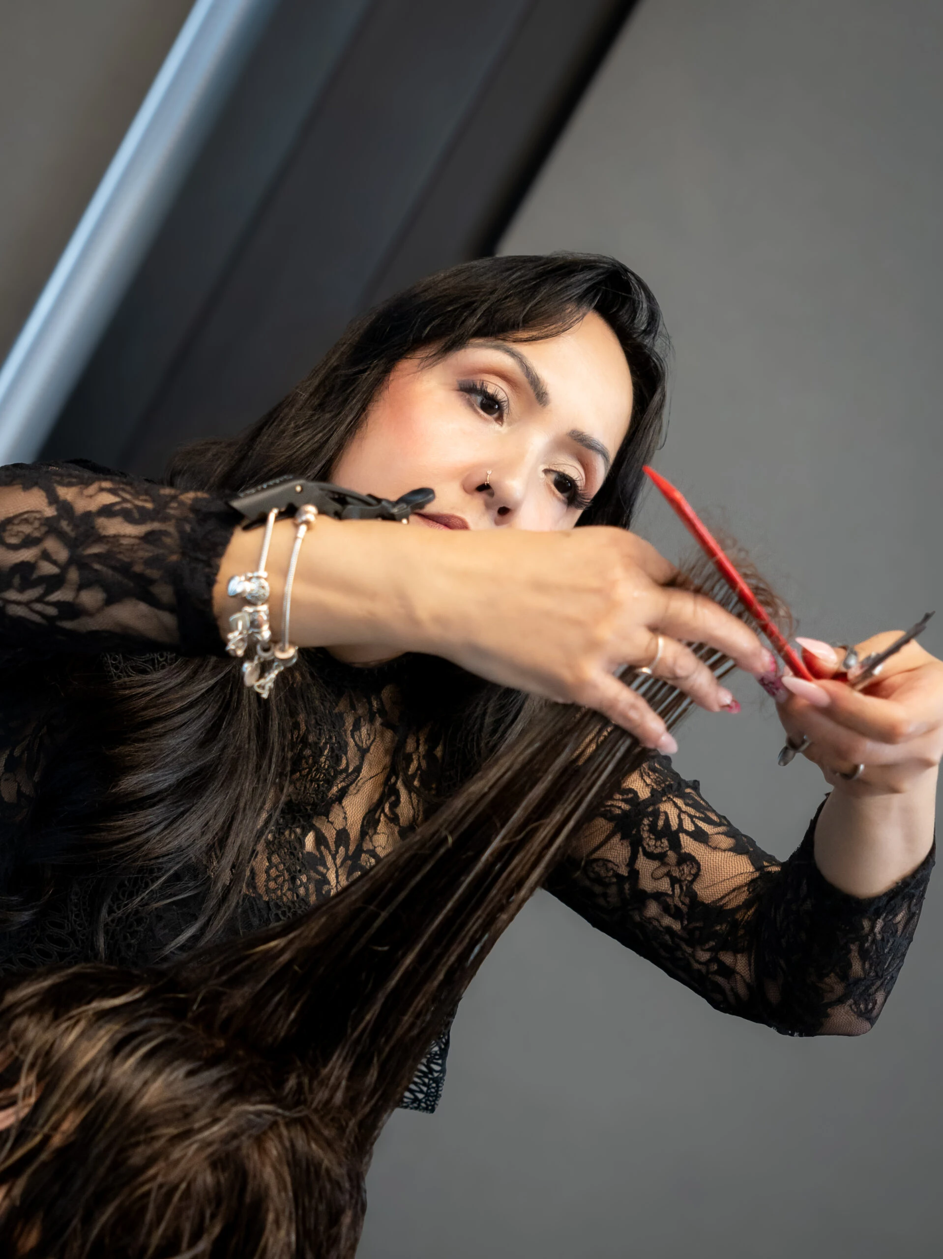 A precision haircut being shaped at Christopher Anthony Salon